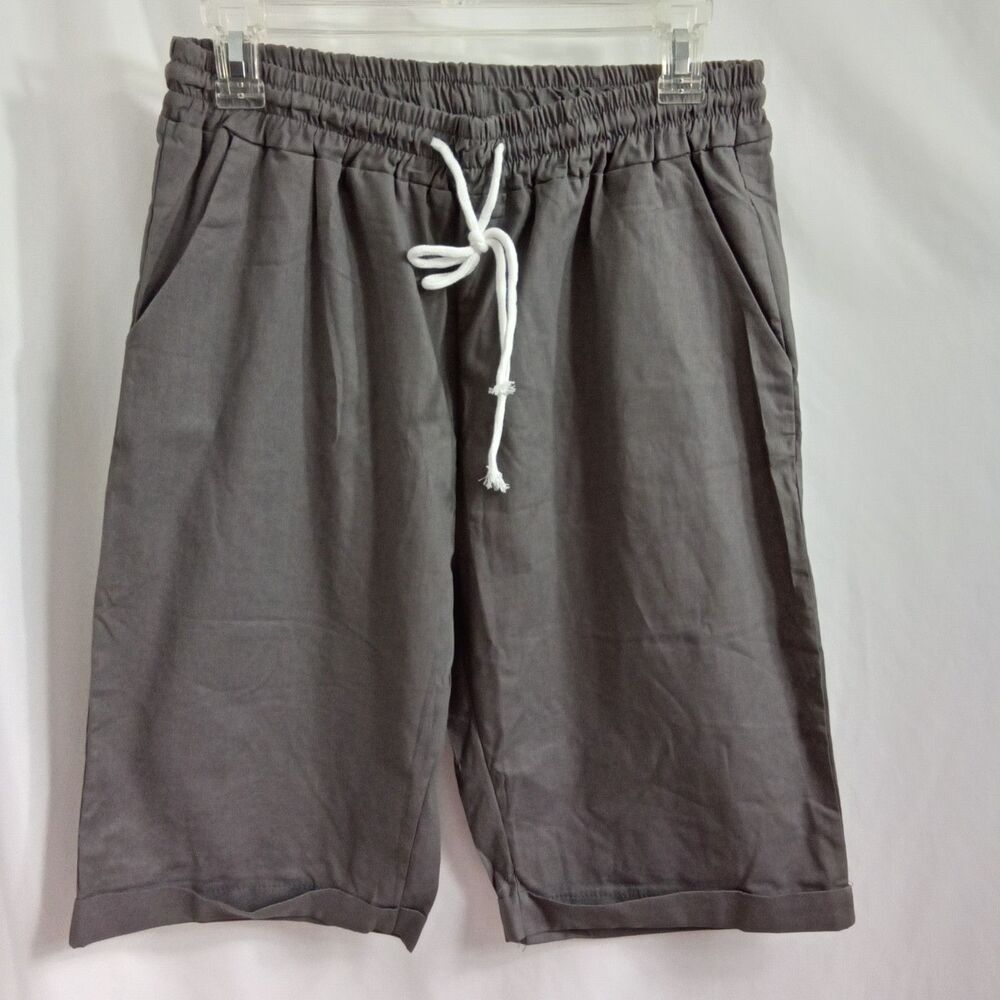Unbranded‎ Womens Gray Shorts L Cuffed Drawstring Elastic Waist